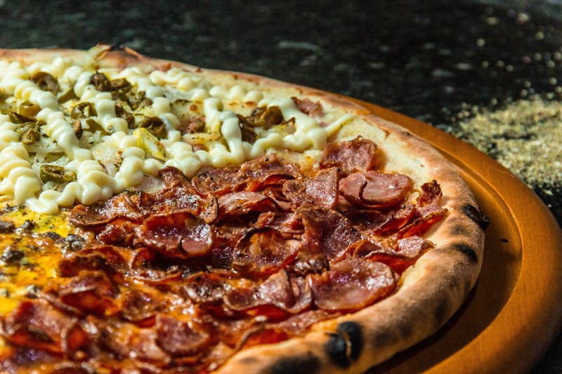Meat lovers pizza with sausage and bacon